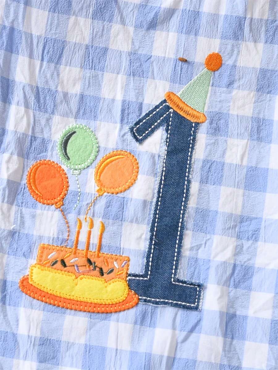 Baby Boy Plaid Embroidered Sleeveless Jumpsuit Casual Birthday Outfit Gift