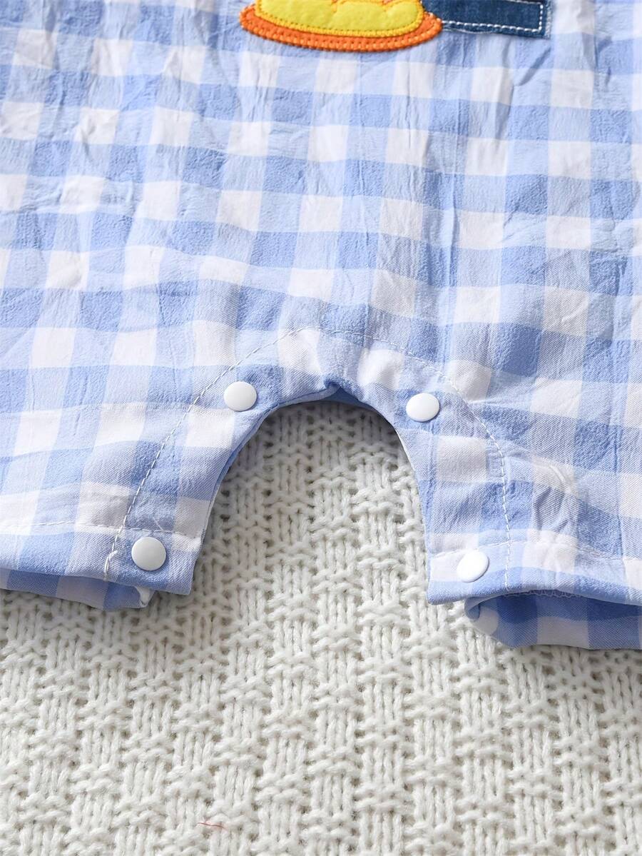 Baby Boy Plaid Embroidered Sleeveless Jumpsuit Casual Birthday Outfit Gift