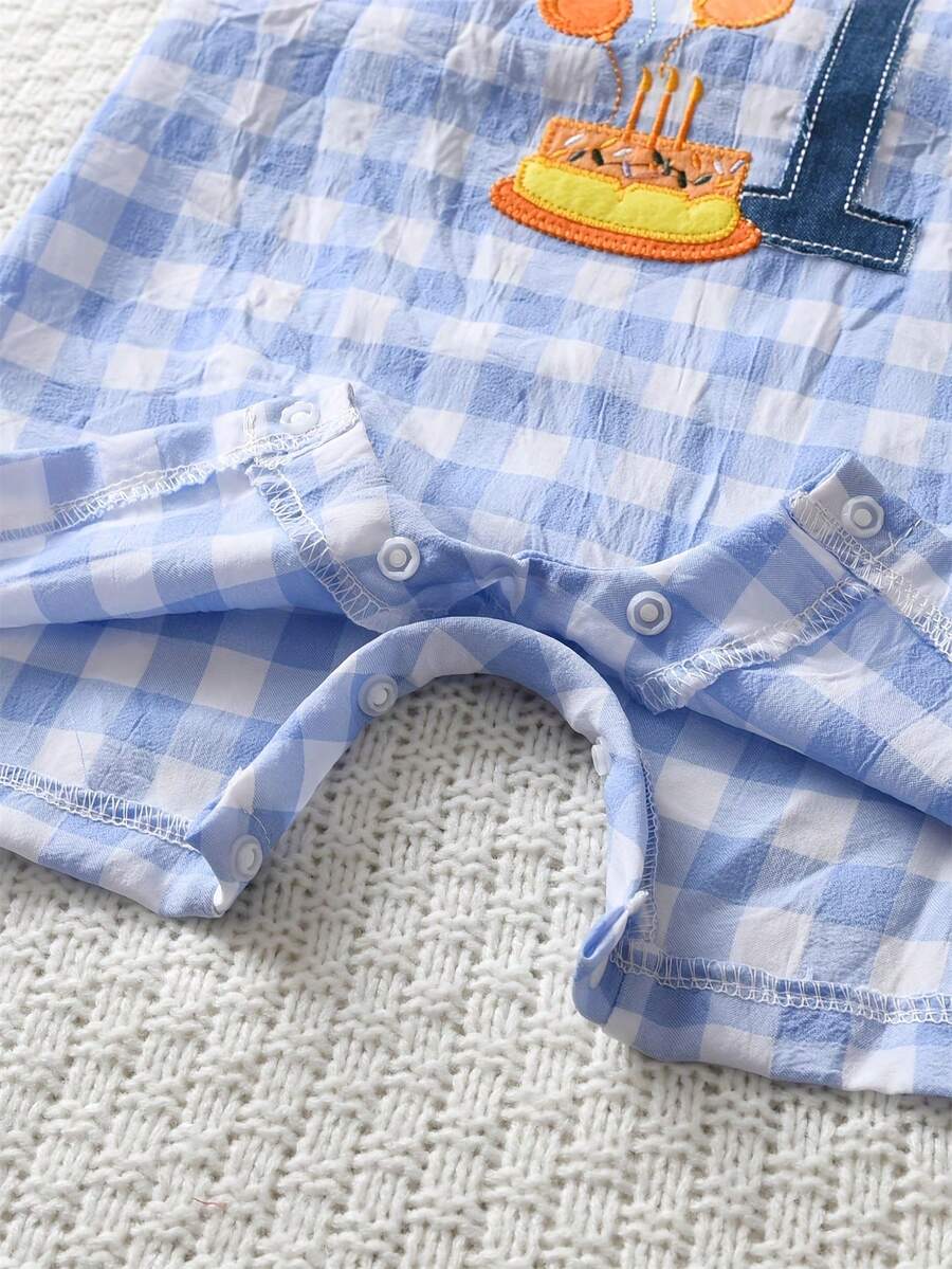 Baby Boy Plaid Embroidered Sleeveless Jumpsuit Casual Birthday Outfit Gift