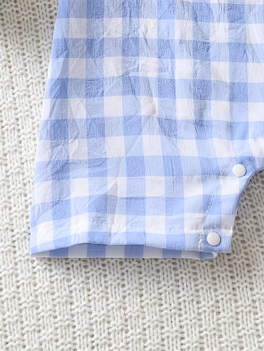 Baby Boy Plaid Embroidered Sleeveless Jumpsuit Casual Birthday Outfit Gift
