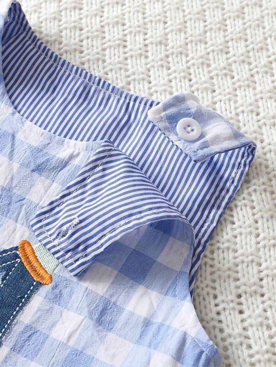 Baby Boy Plaid Embroidered Sleeveless Jumpsuit Casual Birthday Outfit Gift