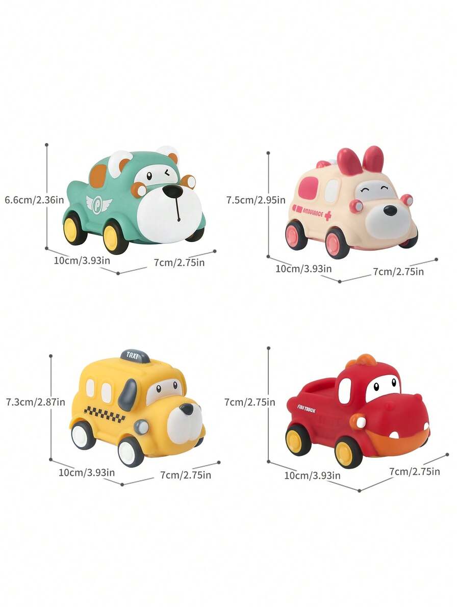 Soft Rubber Pull-Back Vehicle Set – Baby Police Car, Fire Truck, Taxi & Ambulance