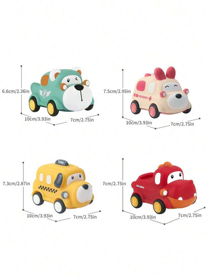 Soft Rubber Pull-Back Vehicle Set – Baby Police Car, Fire Truck, Taxi & Ambulance