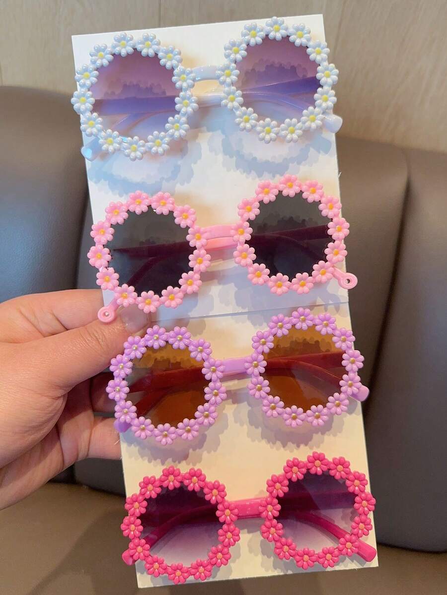 2/4Pcs Girls Flower Heart Fashion Glasses – Cute & Beautiful Classic Shapes, Personalized Kids' Eyewear Set for Toddlers