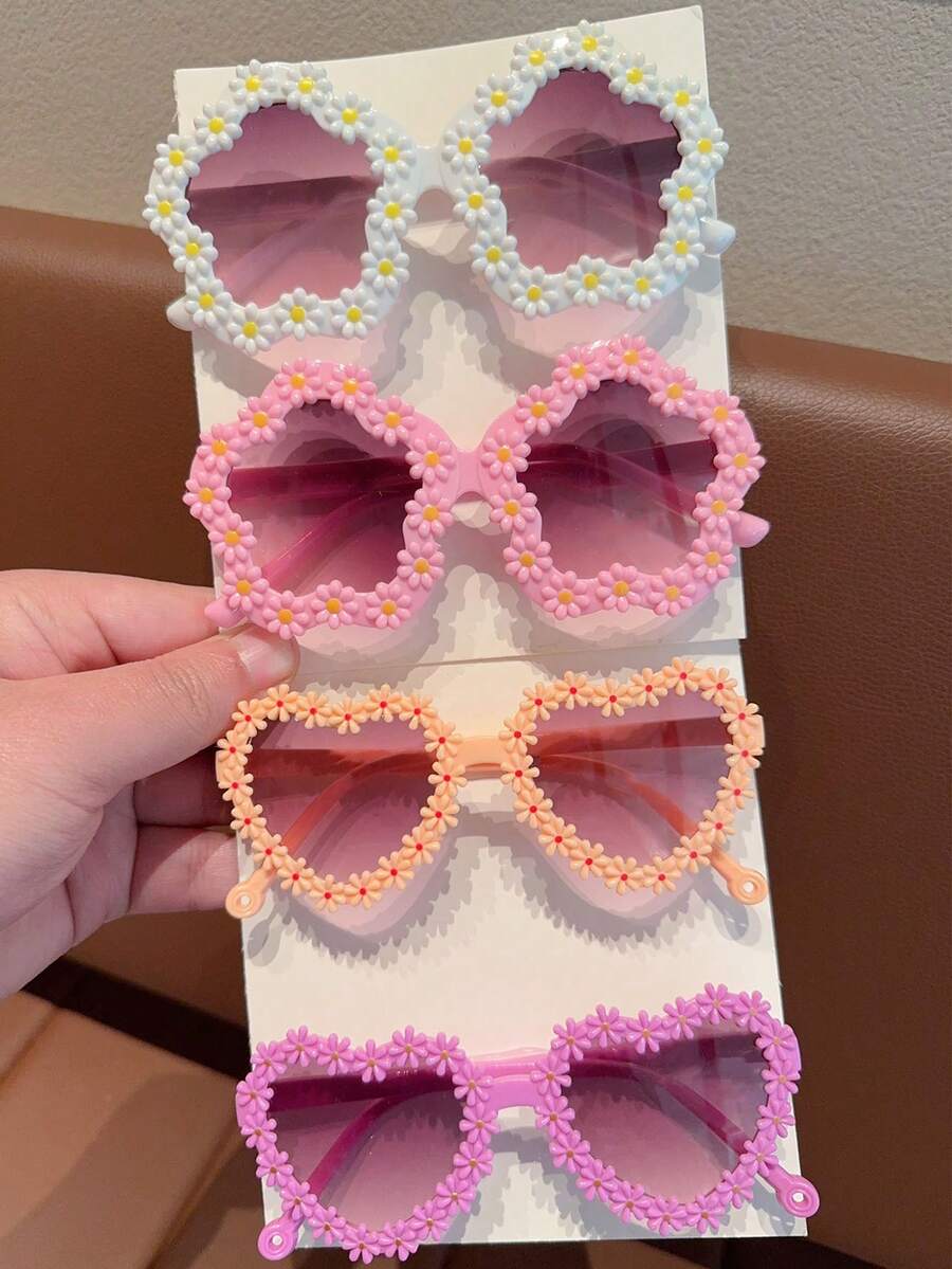 2/4Pcs Girls Flower Heart Fashion Glasses – Cute & Beautiful Classic Shapes, Personalized Kids' Eyewear Set for Toddlers