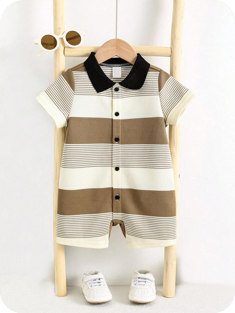 Baby Boy Plaid Short Sleeve Romper Formal Summer Outfit for Birthday Party Christening and Special Occasions