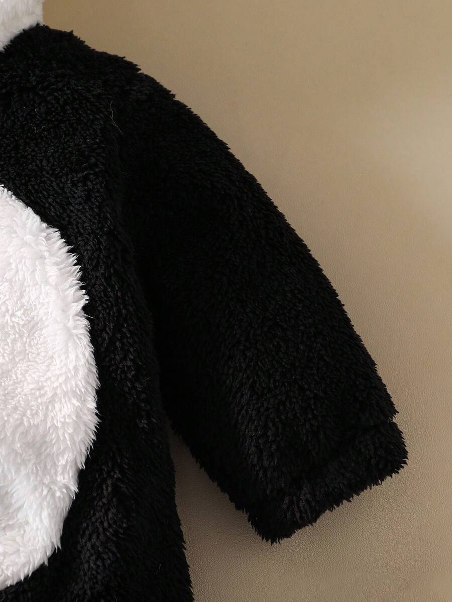 Panda Theme Plush Jumpsuit with 3D Embroidered Hat for Cute Winter Wear