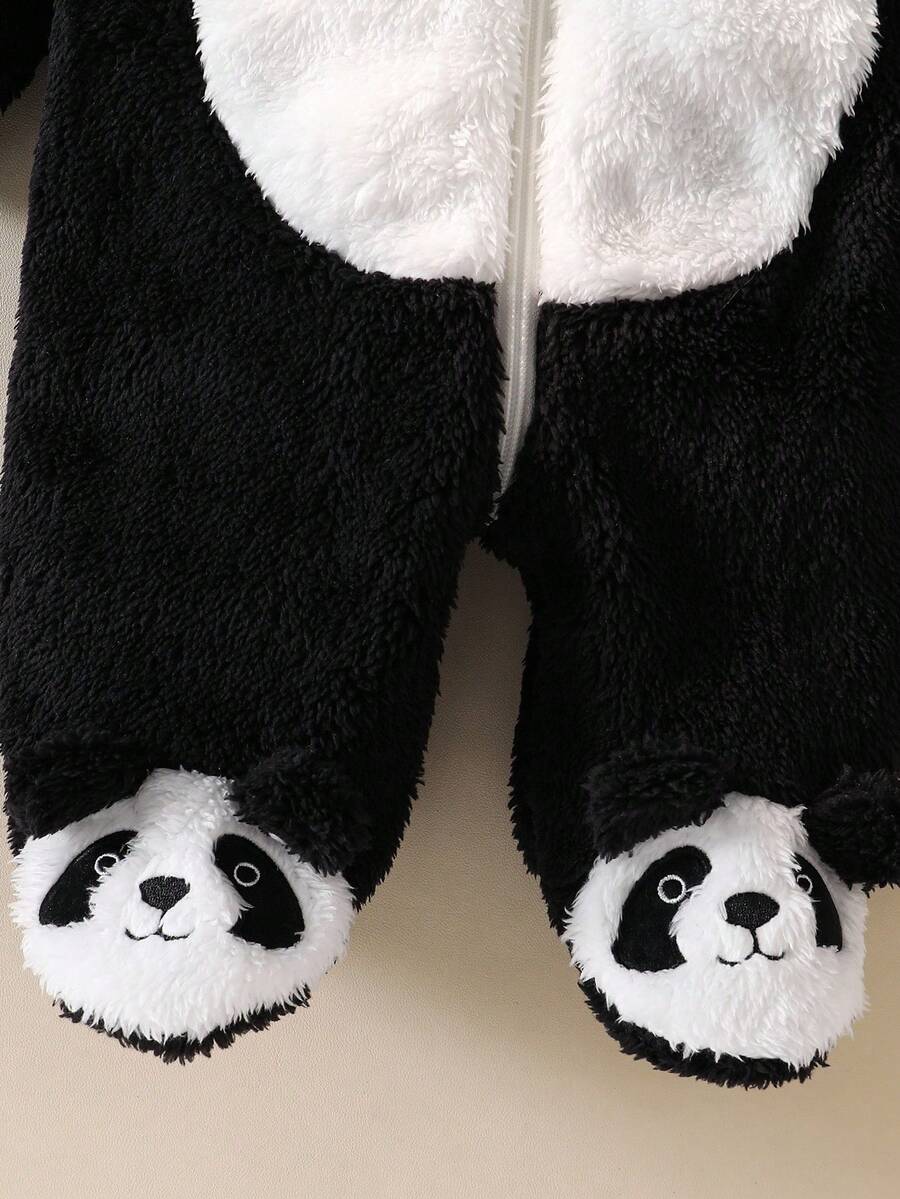 Panda Theme Plush Jumpsuit with 3D Embroidered Hat for Cute Winter Wear