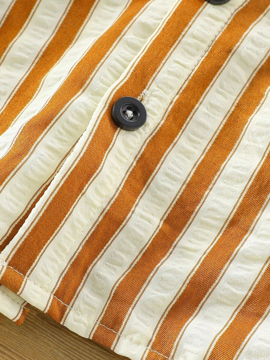 2pcs/Set Baby Boy Casual Striped Polo Collar Top & Shorts Summer Clothes