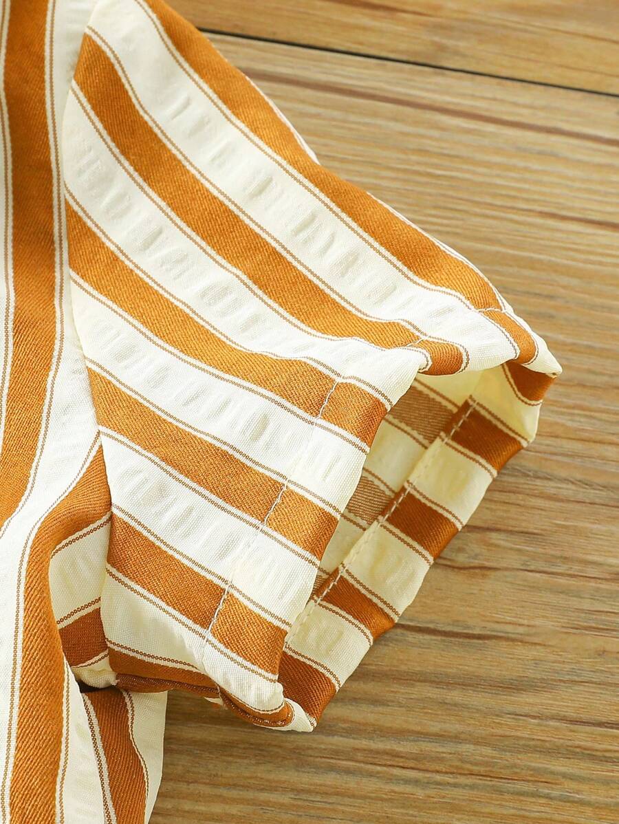 2pcs/Set Baby Boy Casual Striped Polo Collar Top & Shorts Summer Clothes