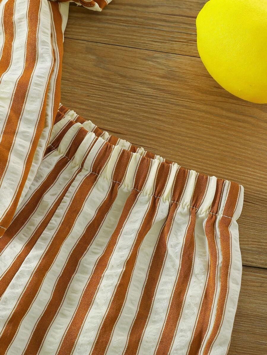 2pcs/Set Baby Boy Casual Striped Polo Collar Top & Shorts Summer Clothes