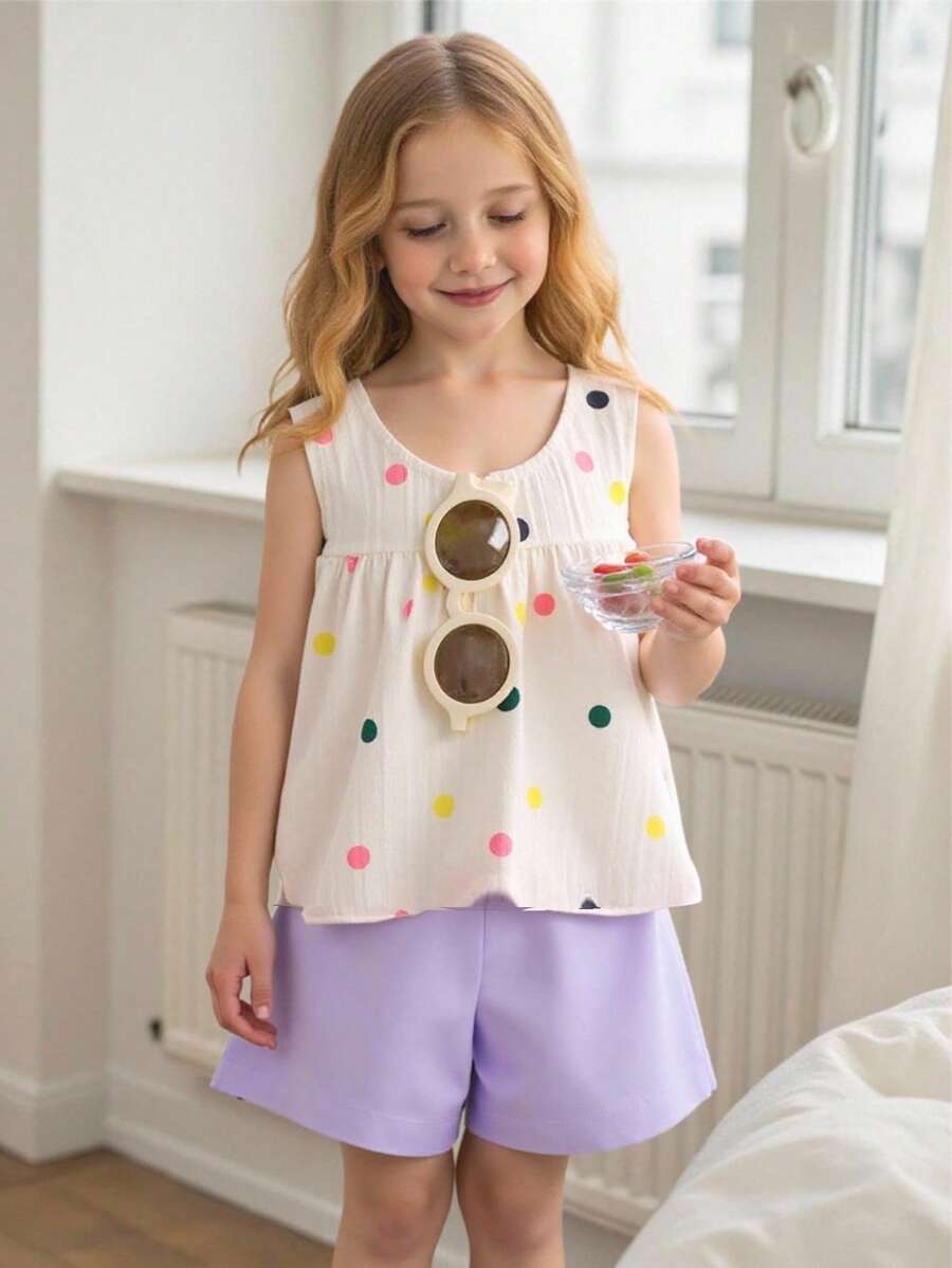Cherry Print Sleeveless Top and Red Shorts Set for Baby Girls