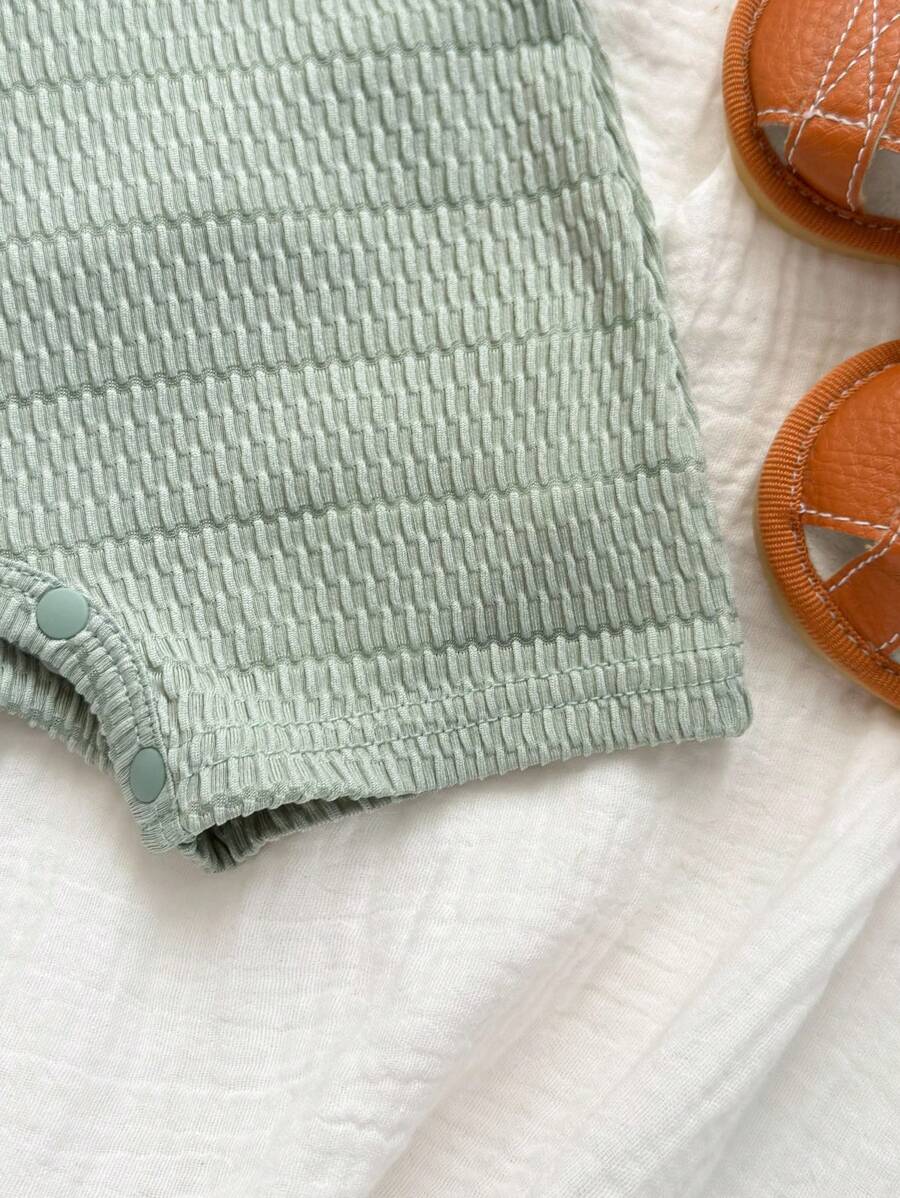 Unisex Newborn Baby Contrast Color Jacquard Polo Collar Half Zip Short Sleeve Jumpsuit Summer Outfit