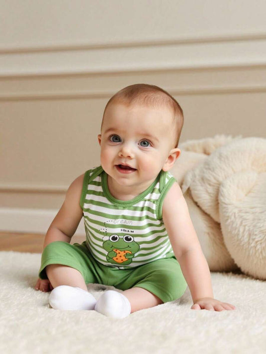 Baby Boy 2-Piece Stripe Printed Clothes Set - Casual Spring Summer Sun Outfit