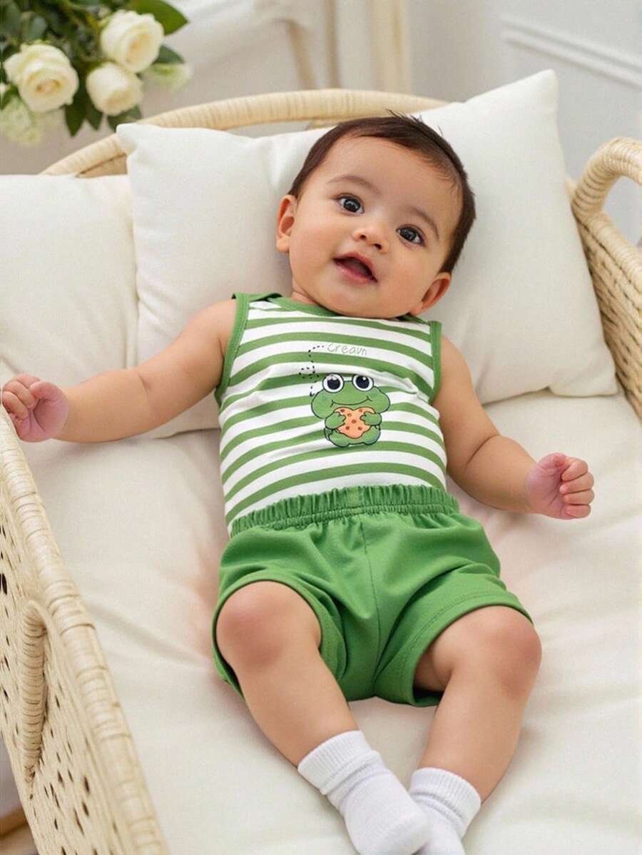 Baby Boy 2-Piece Stripe Printed Clothes Set - Casual Spring Summer Sun Outfit