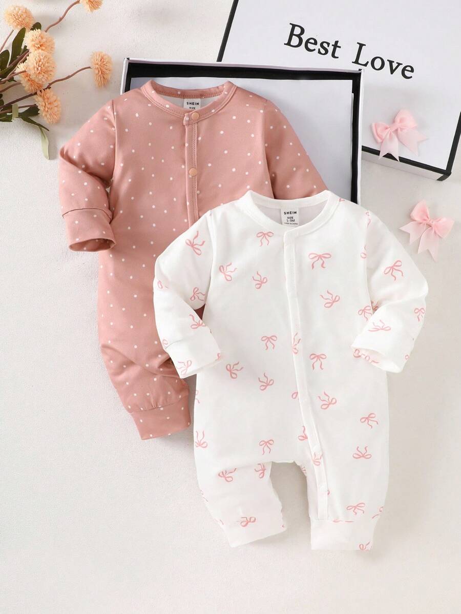 2PCS Baby Strawberry Print Long Sleeve Romper Set for Spring and Autumn Wear