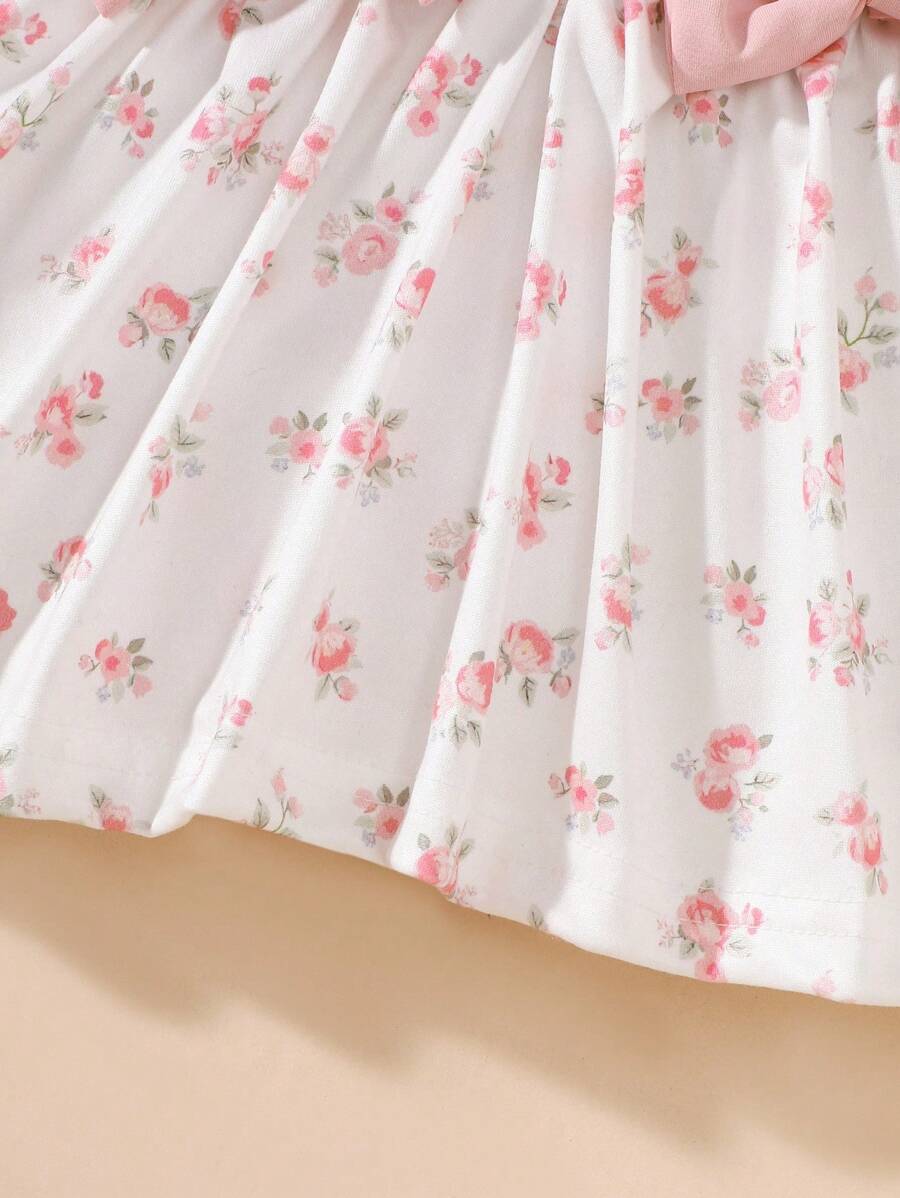 Baby Floral Bow Dress and Headband Set for Sweet Autumn and Winter Daily Wear