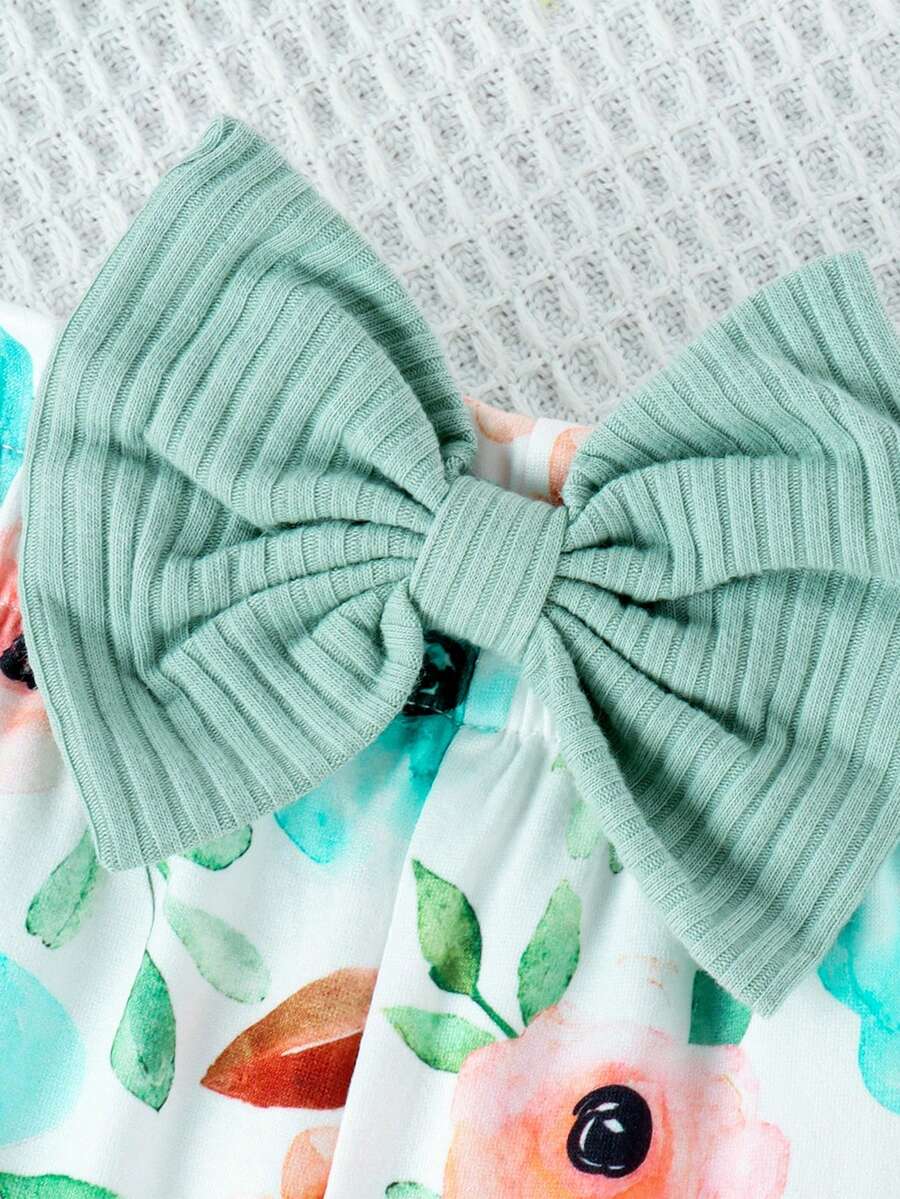 Cute Print Bodysuit Pants Hat and Headband Outfit Set for Spring and Autumn Wear