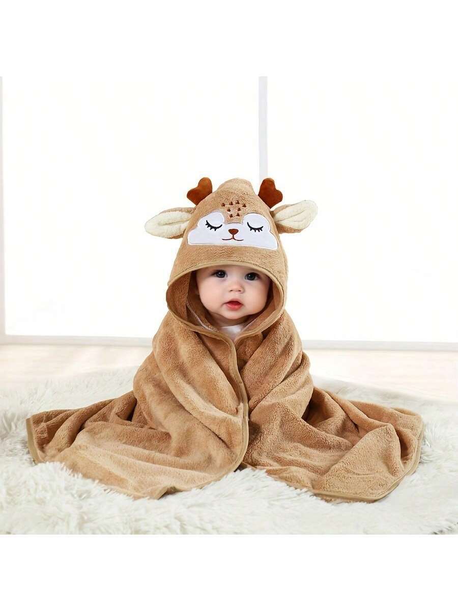 Baby Hooded Bath Towel Cartoon Animal Hooded Towel Soft Absorbent Baby Blanket Wrap 80x80cm