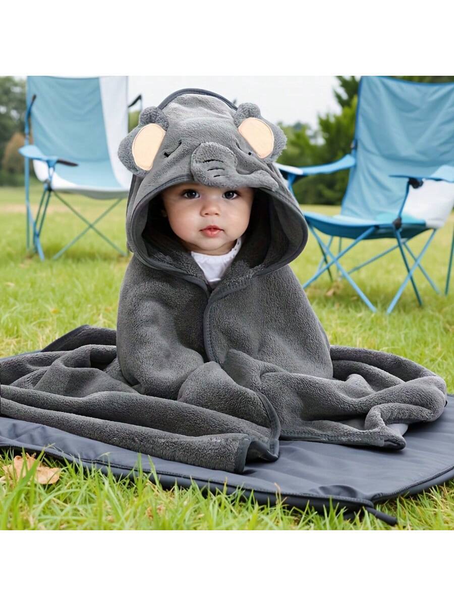 Baby Hooded Bath Towel Cartoon Animal Hooded Towel Soft Absorbent Baby Blanket Wrap 80x80cm