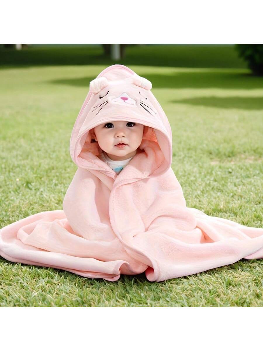 Baby Hooded Bath Towel Cartoon Animal Hooded Towel Soft Absorbent Baby Blanket Wrap 80x80cm