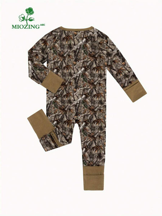 Unisex Baby Camouflage Print Long Sleeve Zipper Jumpsuit Autumn Winter Casual Outfit for Daily Wear Photography Halloween Christmas