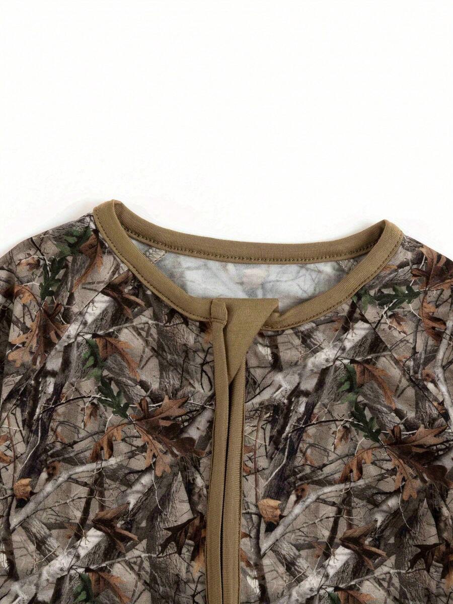 Unisex Baby Camouflage Print Long Sleeve Zipper Jumpsuit Autumn Winter Casual Outfit for Daily Wear Photography Halloween Christmas