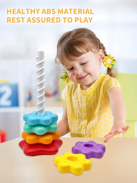 Rainbow Rotating Stacking Toy for Early Learning Color Recognition and Hand Eye Coordination