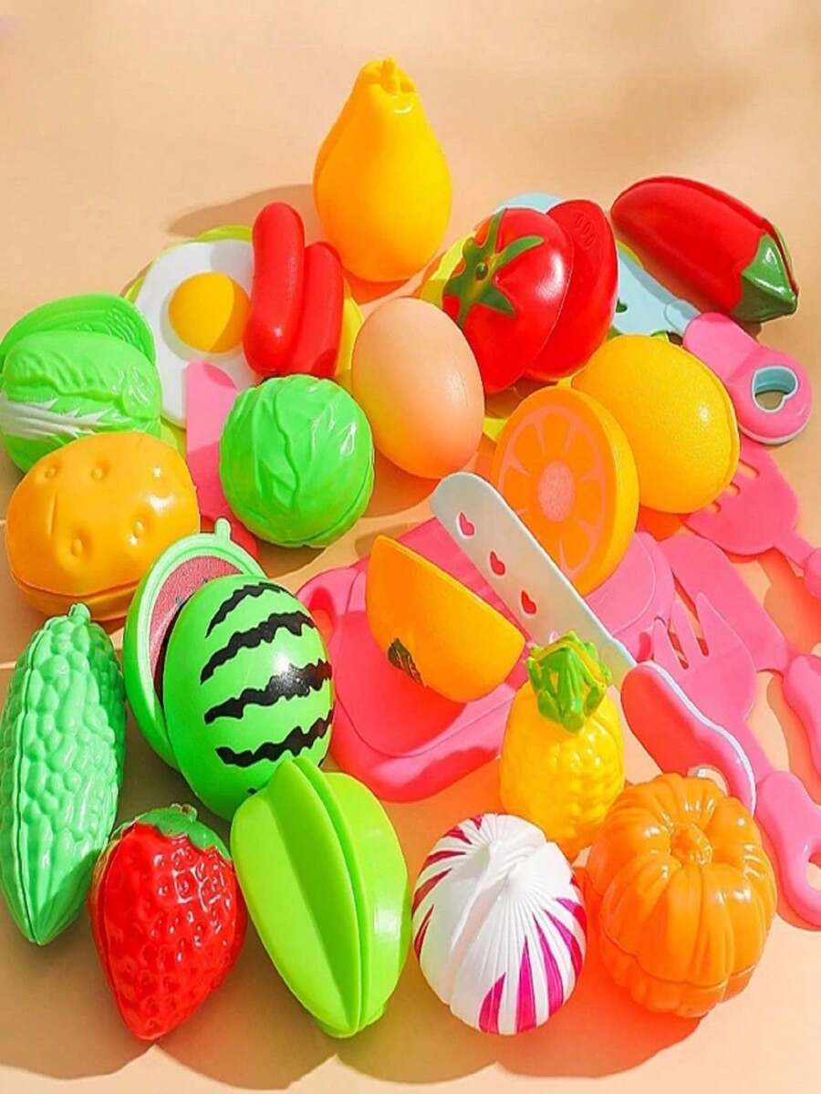 Kids Kitchen Play Set Pretend Play Cooking Toys Fruit Cutting Food and Cookware Role Play Set