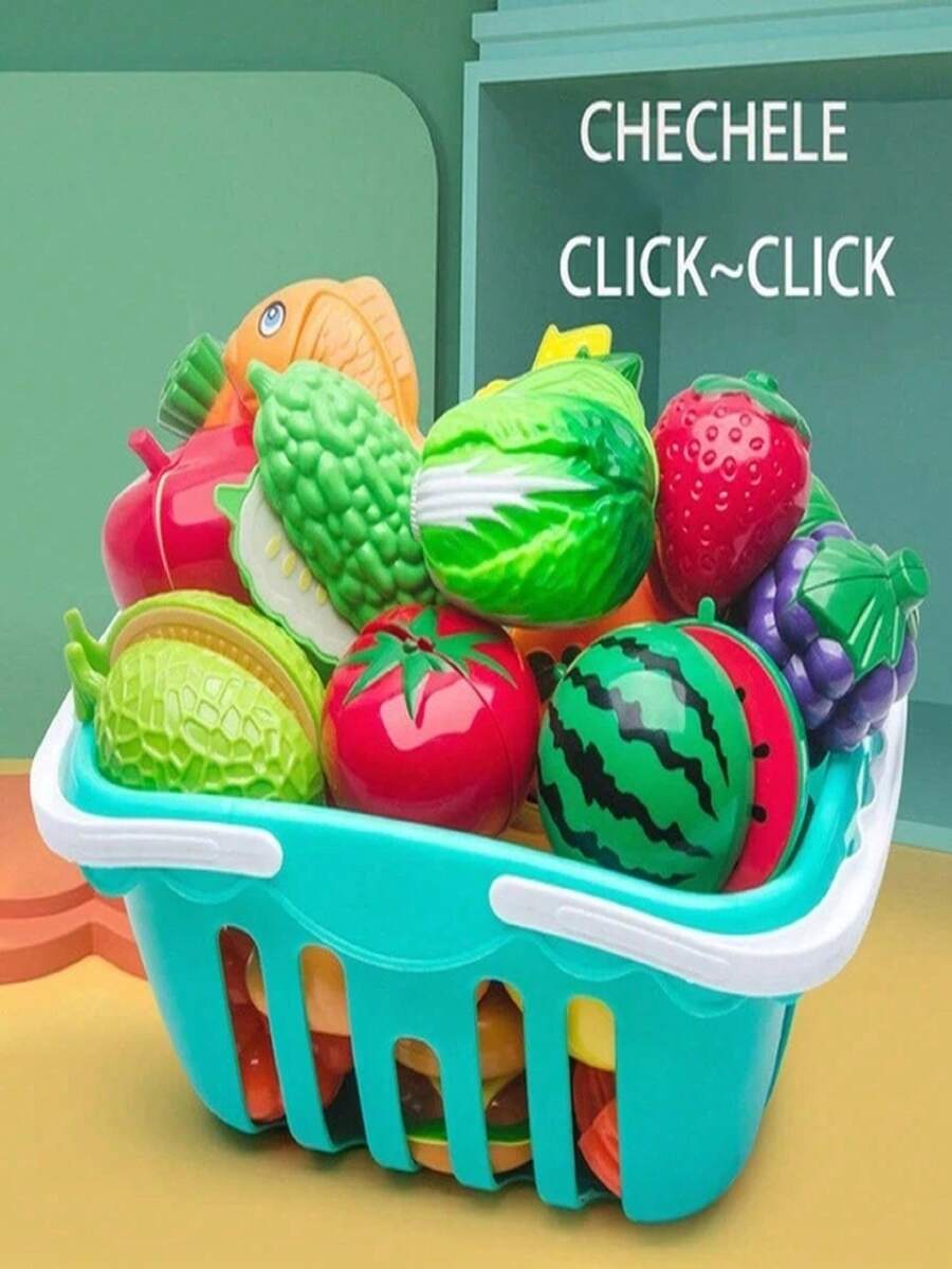 Kids Kitchen Play Set Pretend Play Cooking Toys Fruit Cutting Food and Cookware Role Play Set