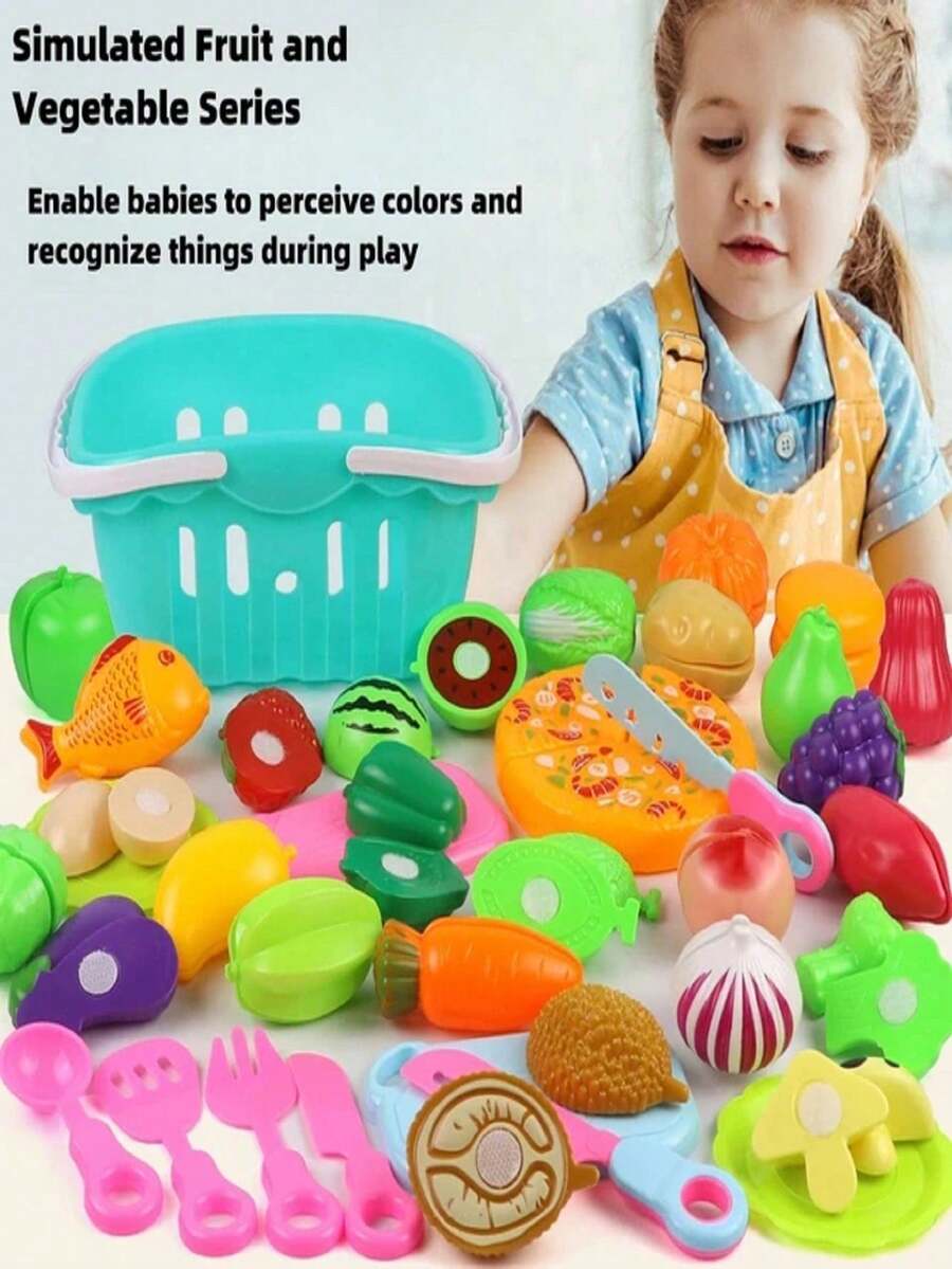 Kids Kitchen Play Set Pretend Play Cooking Toys Fruit Cutting Food and Cookware Role Play Set