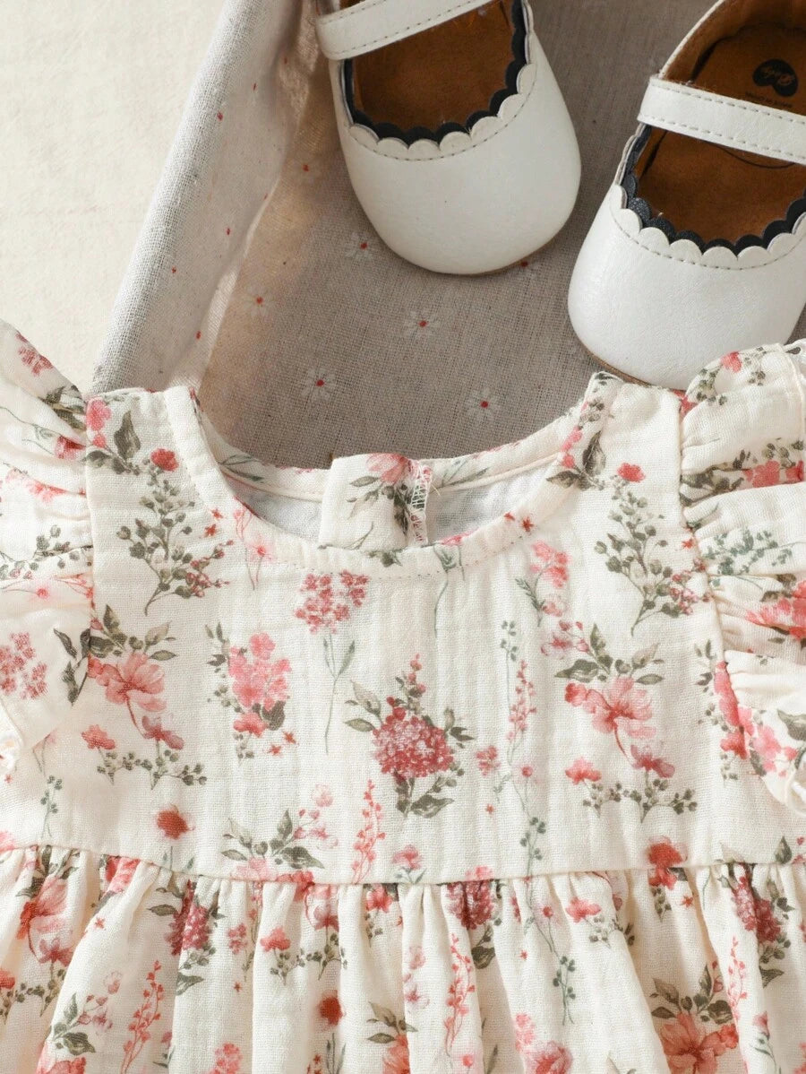 Baby Ditsy Floral Cinched Waist Dress for Cute Spring and Summer Wear