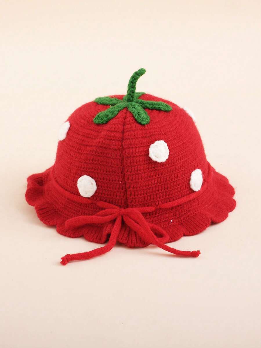 1pc Strawberry Princess Crocheted Baby Beanie for Autumn and Winter Wear