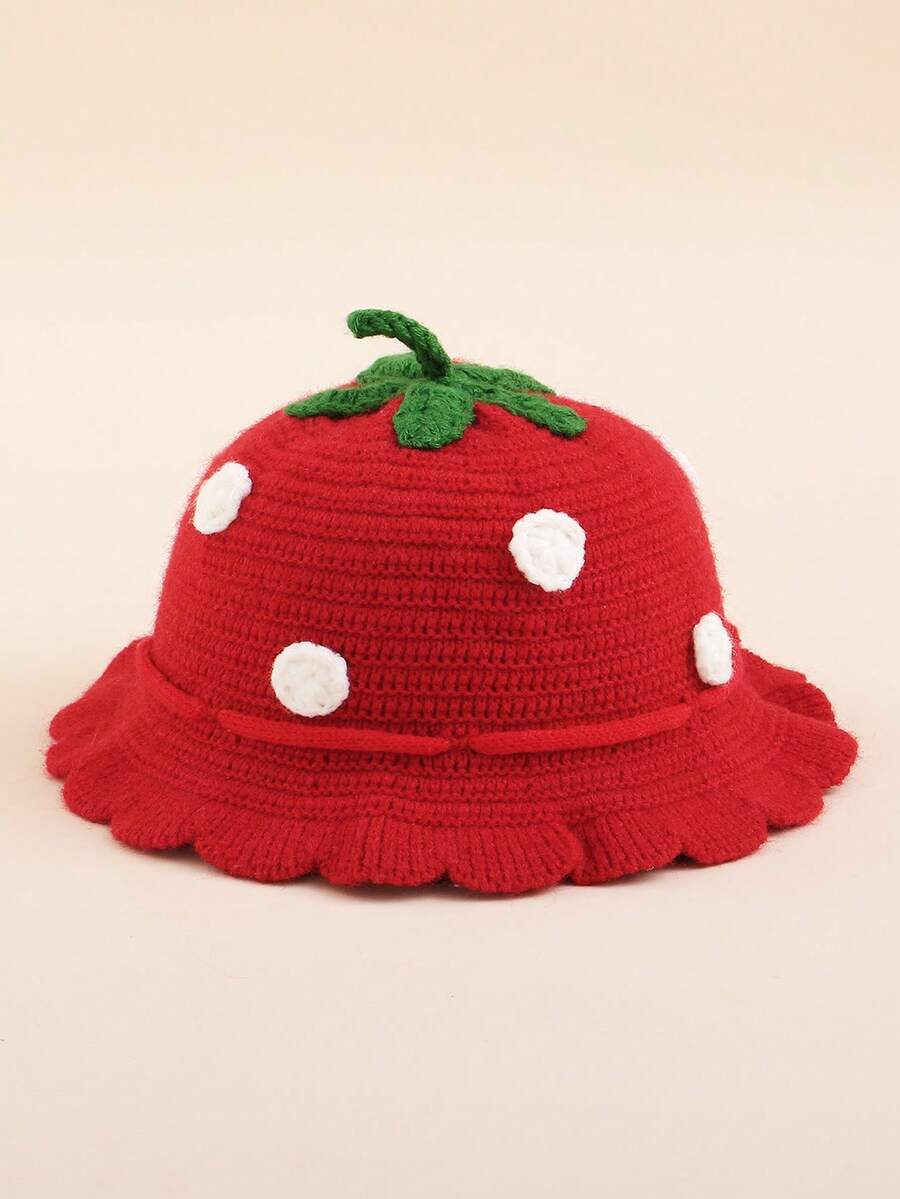 1pc Strawberry Princess Crocheted Baby Beanie for Autumn and Winter Wear