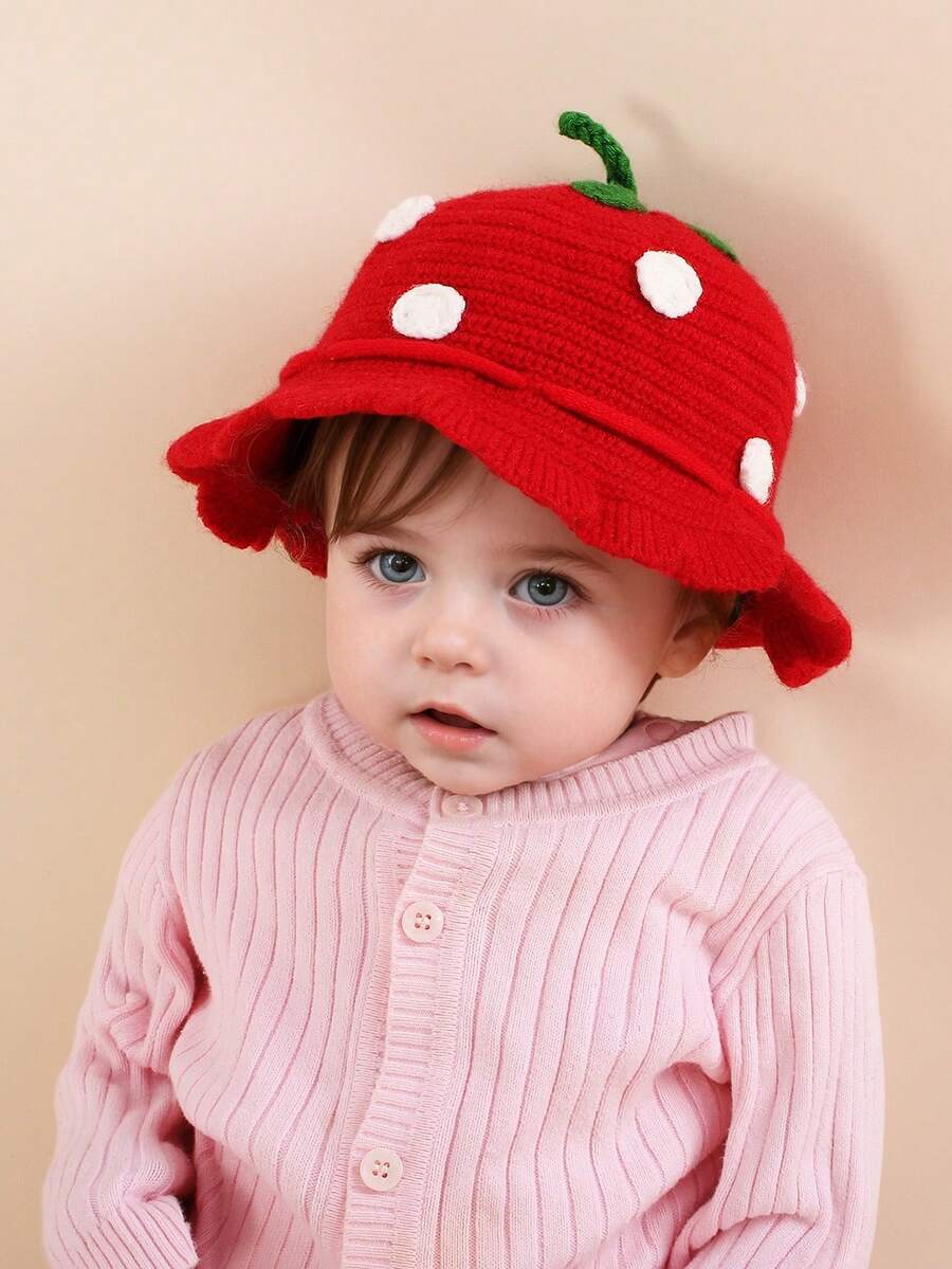 1pc Strawberry Princess Crocheted Baby Beanie for Autumn and Winter Wear