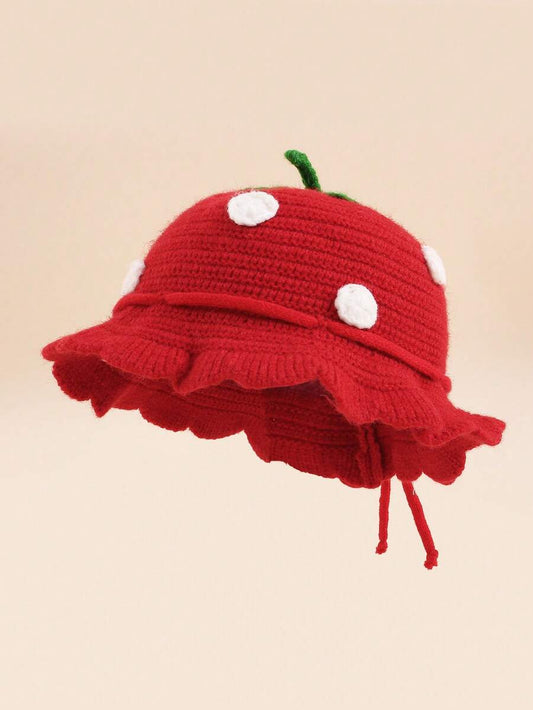 1pc Strawberry Princess Crocheted Baby Beanie for Autumn and Winter Wear