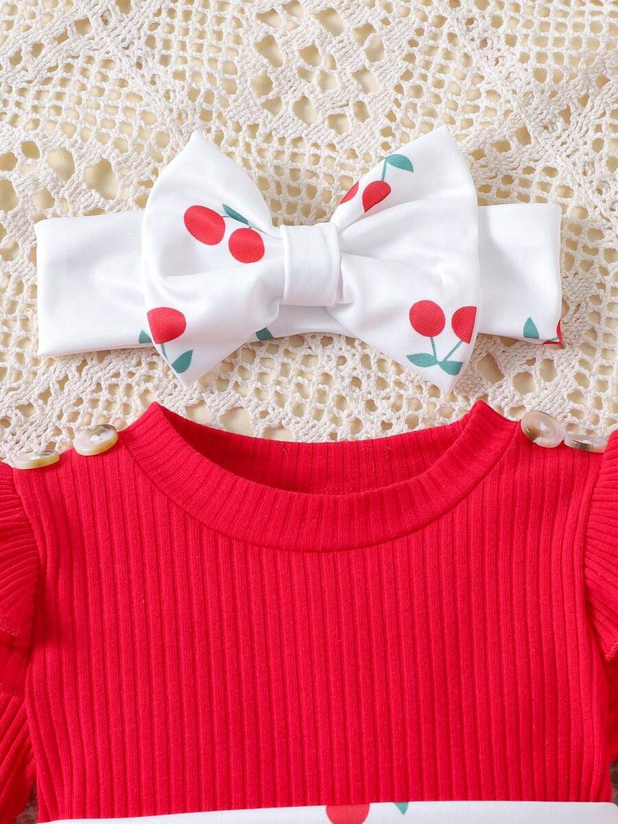 Baby Ribbed Patchwork Long Sleeve Romper for Spring and Autumn Daily Wear