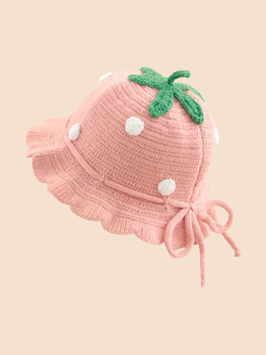 1pc Strawberry Princess Crocheted Baby Beanie for Autumn and Winter Wear