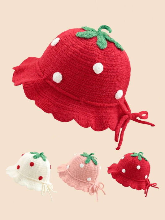 1pc Strawberry Princess Crocheted Baby Beanie for Autumn and Winter Wear
