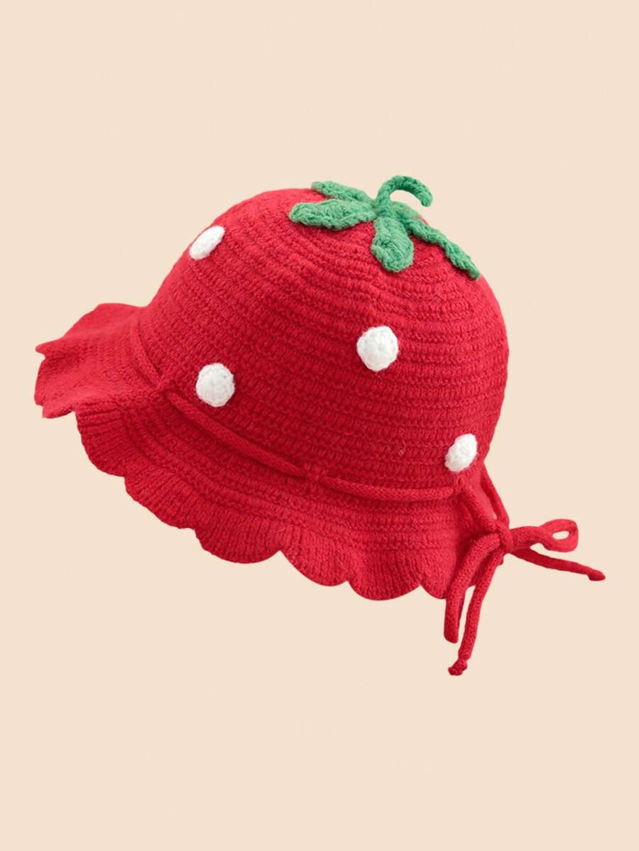 1pc Strawberry Princess Crocheted Baby Beanie for Autumn and Winter Wear