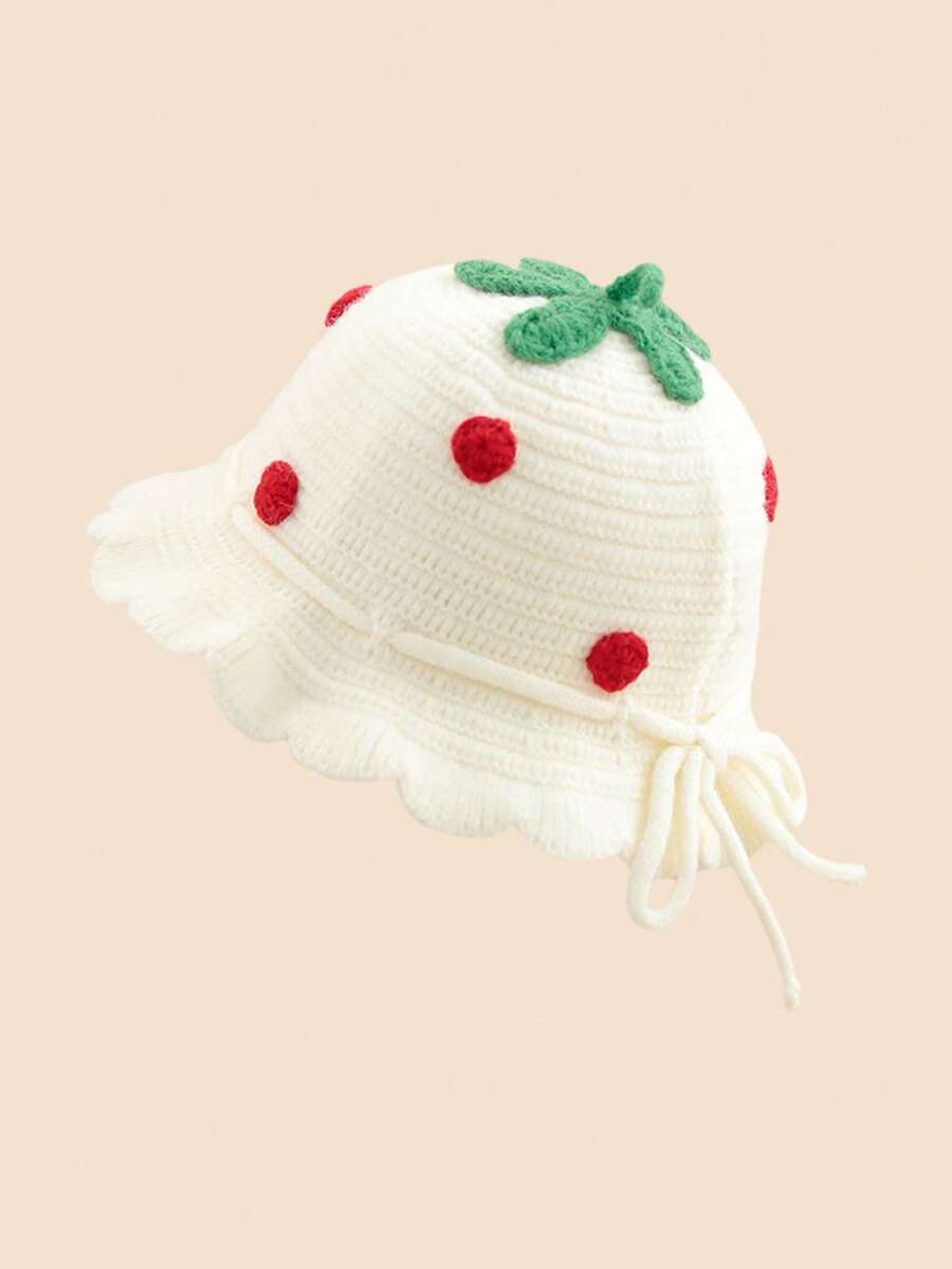 1pc Strawberry Princess Crocheted Baby Beanie for Autumn and Winter Wear
