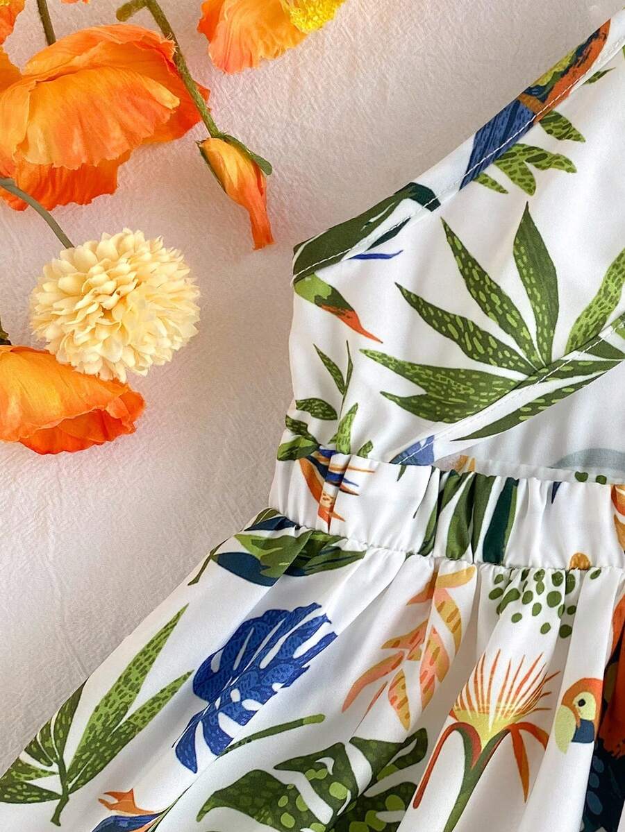 Little Girls Tropical Halter Sundress With High Low Hem Beach Vacation Wear