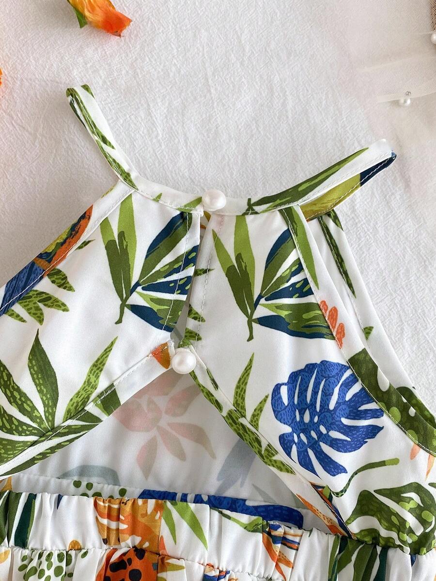 Little Girls Tropical Halter Sundress With High Low Hem Beach Vacation Wear