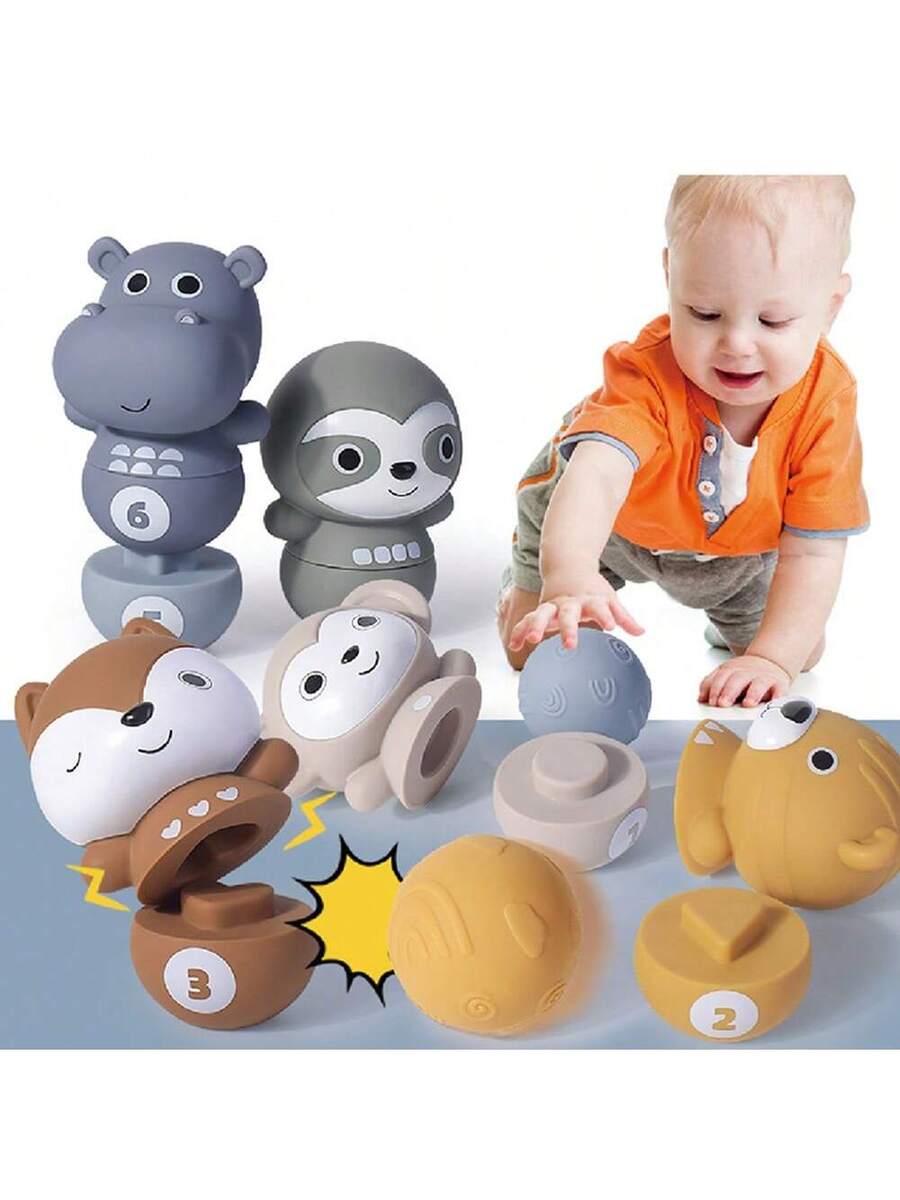Baby Sensory Learning Toy Set – Soft Number Blocks, Animal Bowling Balls & Rainbow Stacking Rings