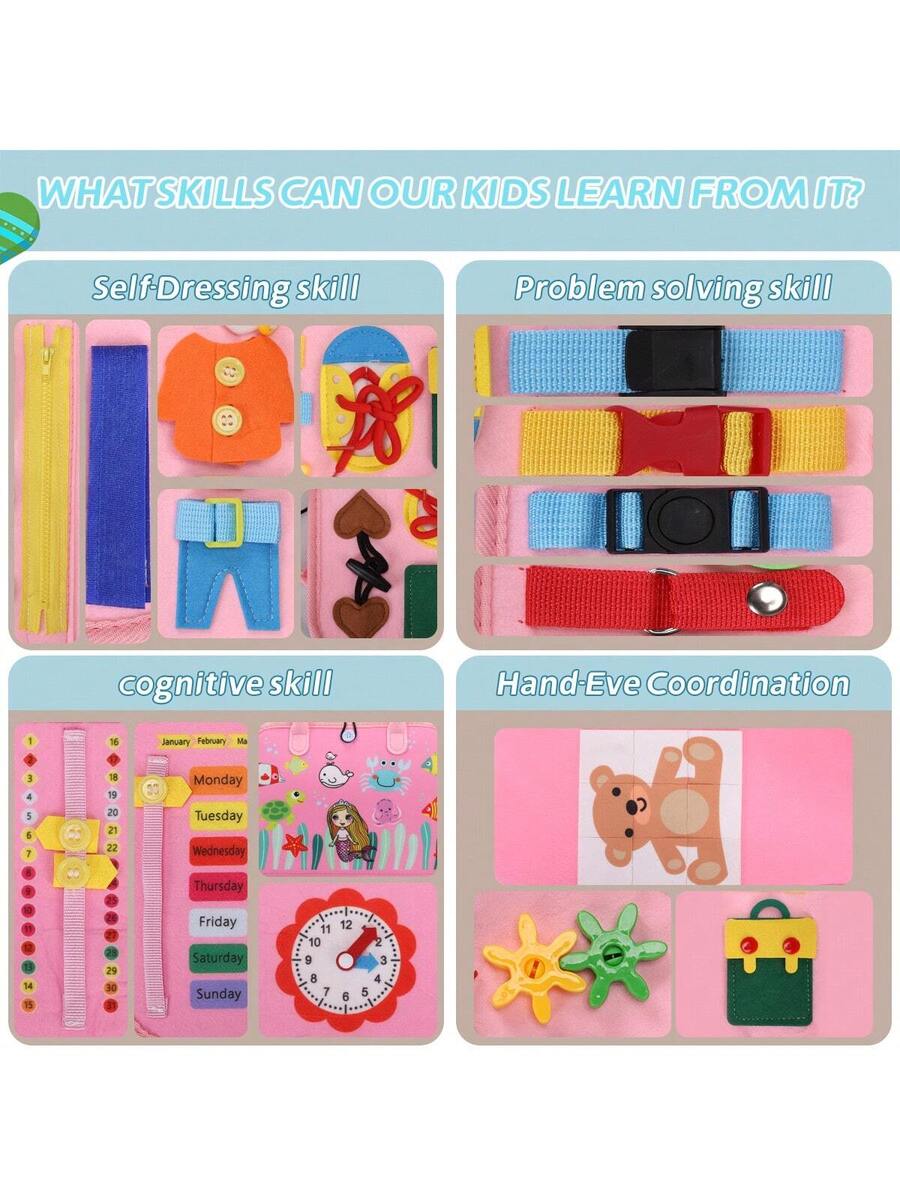 Montessori Busy Board for Toddlers Sensory Activity Book Travel Learning Toy for Fine Motor Skills Development