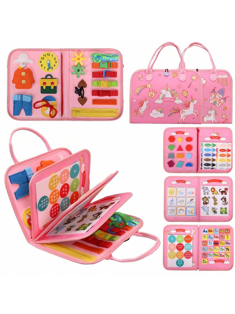 Montessori Busy Board for Toddlers Sensory Activity Book Travel Learning Toy for Fine Motor Skills Development