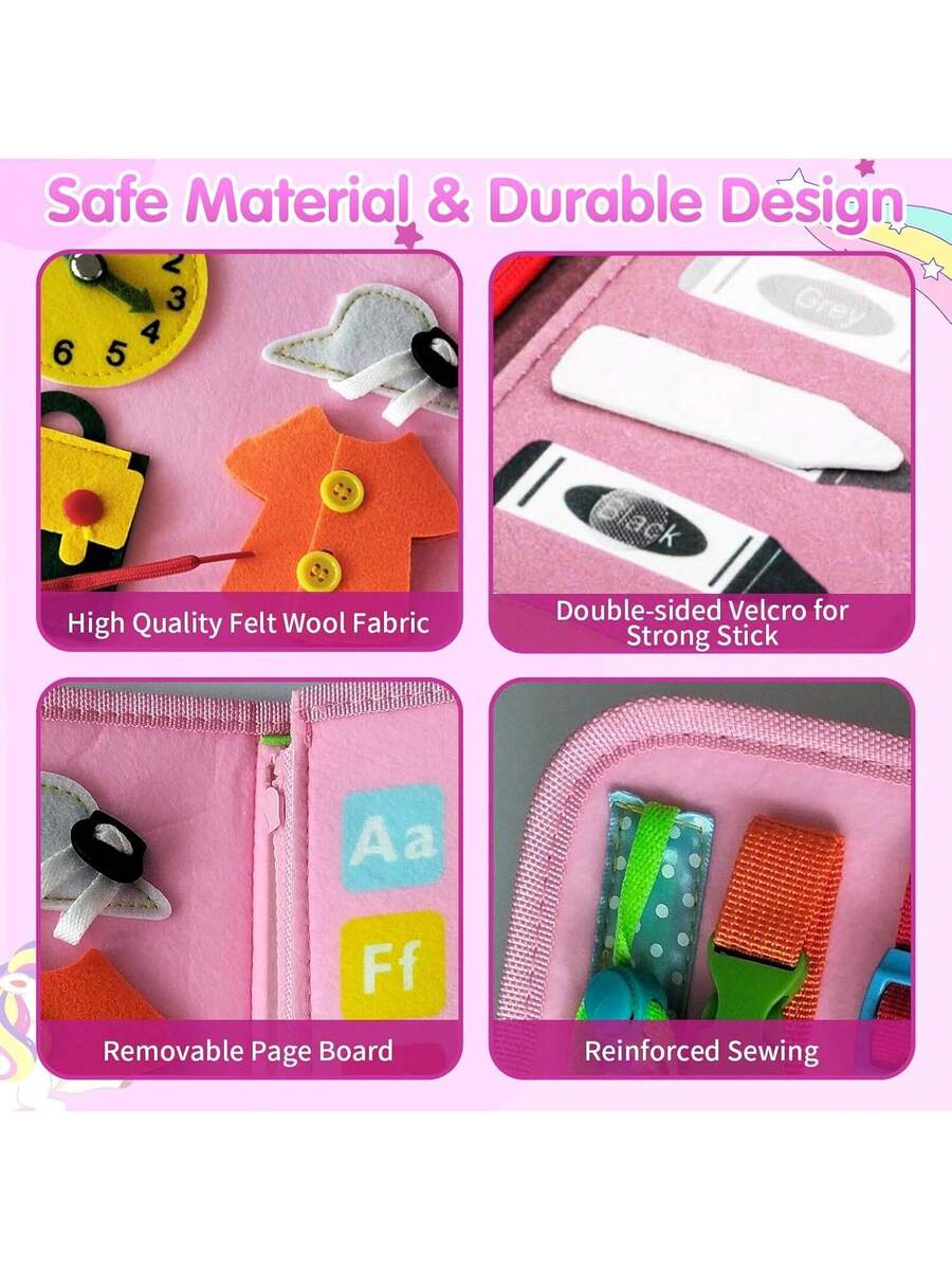 Montessori Busy Board for Toddlers Sensory Activity Book Travel Learning Toy for Fine Motor Skills Development