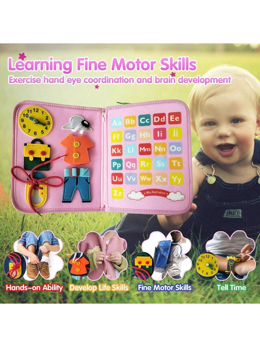 Montessori Busy Board for Toddlers Sensory Activity Book Travel Learning Toy for Fine Motor Skills Development
