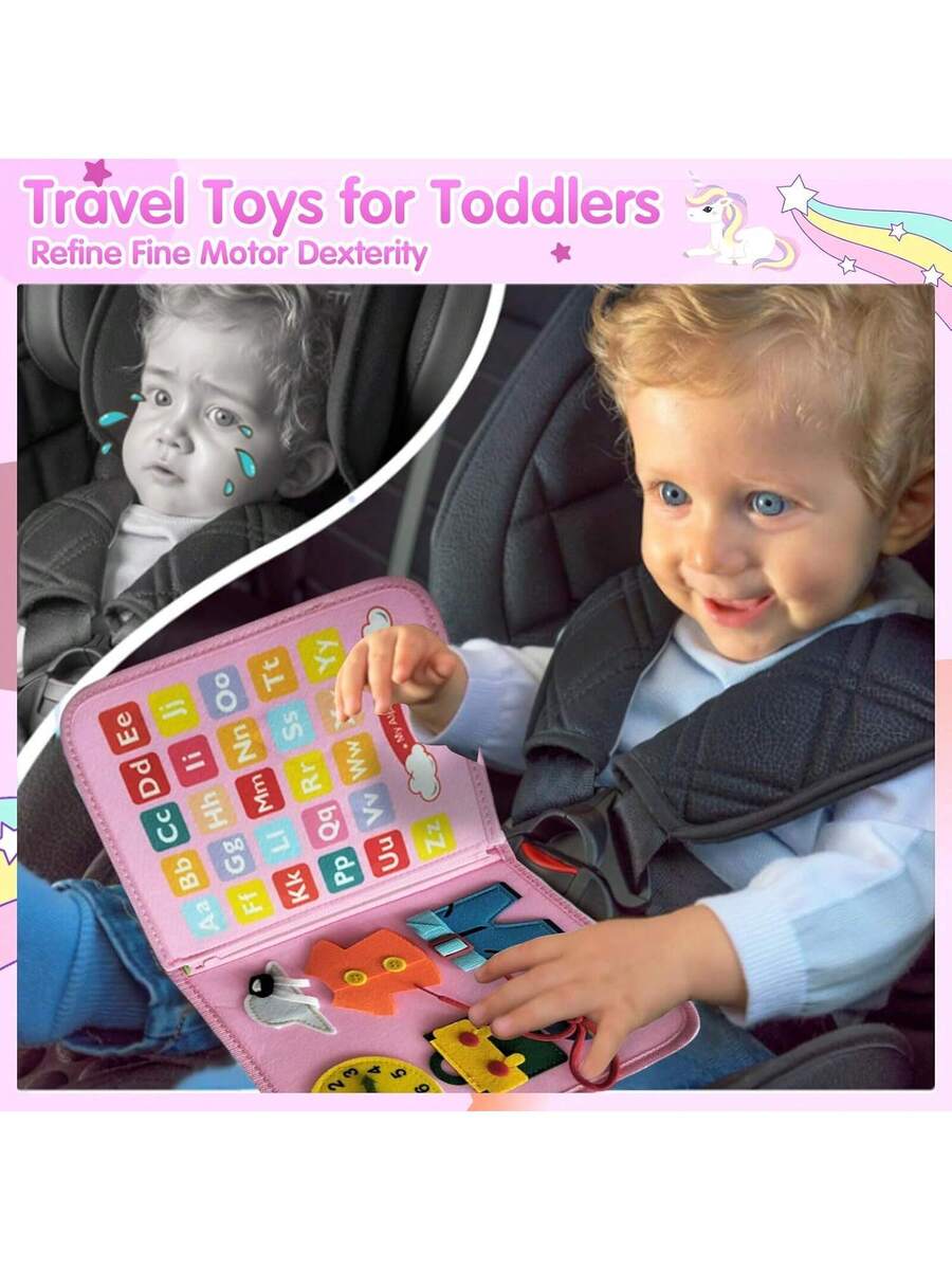 Montessori Busy Board for Toddlers Sensory Activity Book Travel Learning Toy for Fine Motor Skills Development