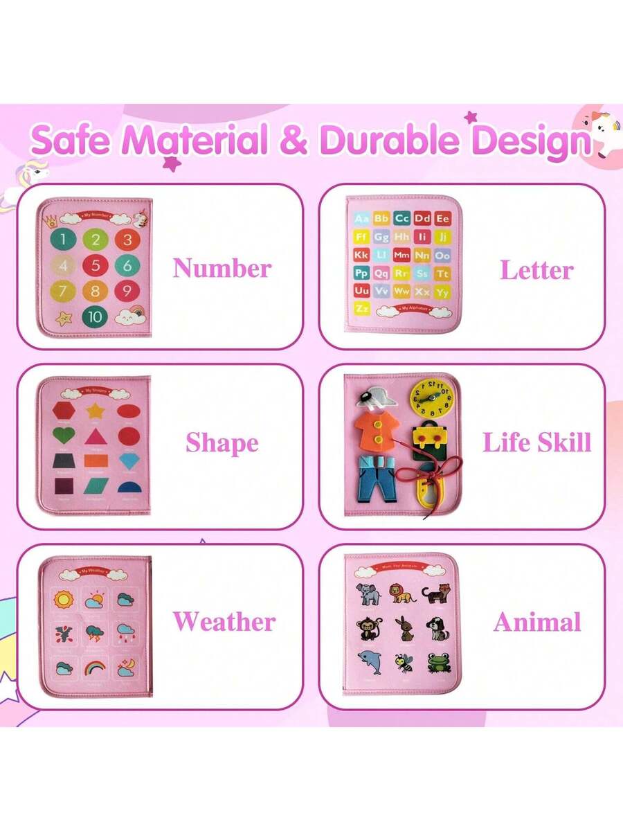 Montessori Busy Board for Toddlers Sensory Activity Book Travel Learning Toy for Fine Motor Skills Development